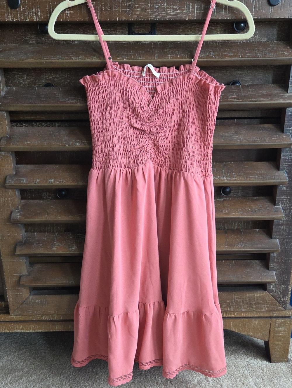 Wisteria Lane Smocked Cami Mini Sun Dress, Dusty Rose Pink, Size L